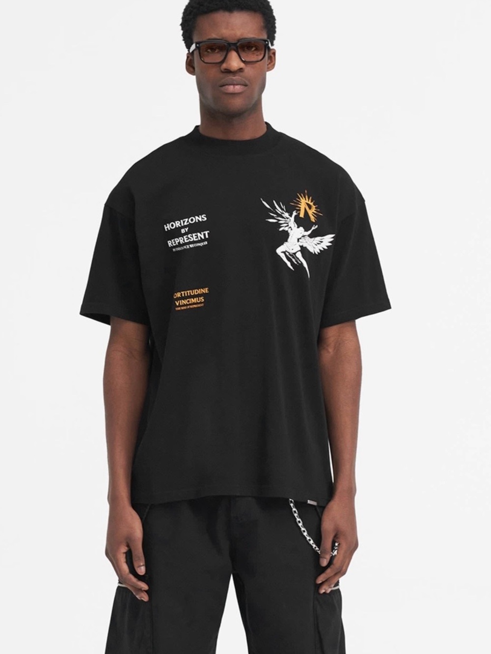 Represent Black Short-Sleeve Graphic Crewneck T-Shirt